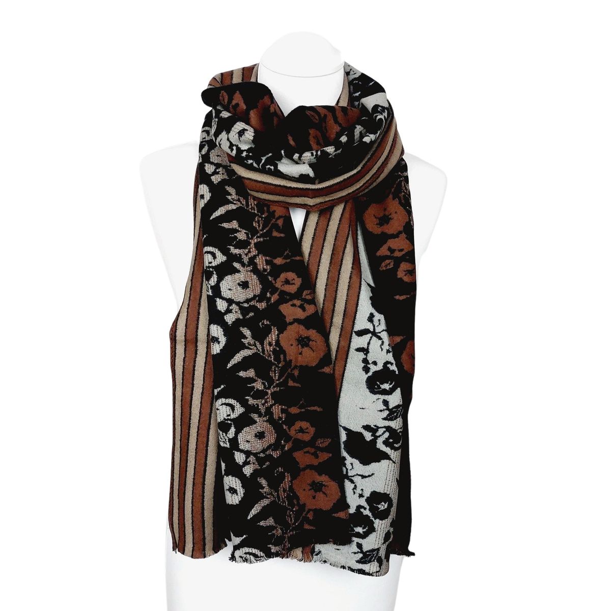 Blumiger Seidenflanellschal mit Streifen