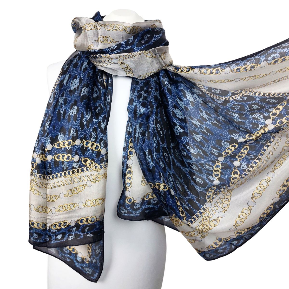 Eleganter Chiffon Schal Blau und Beige