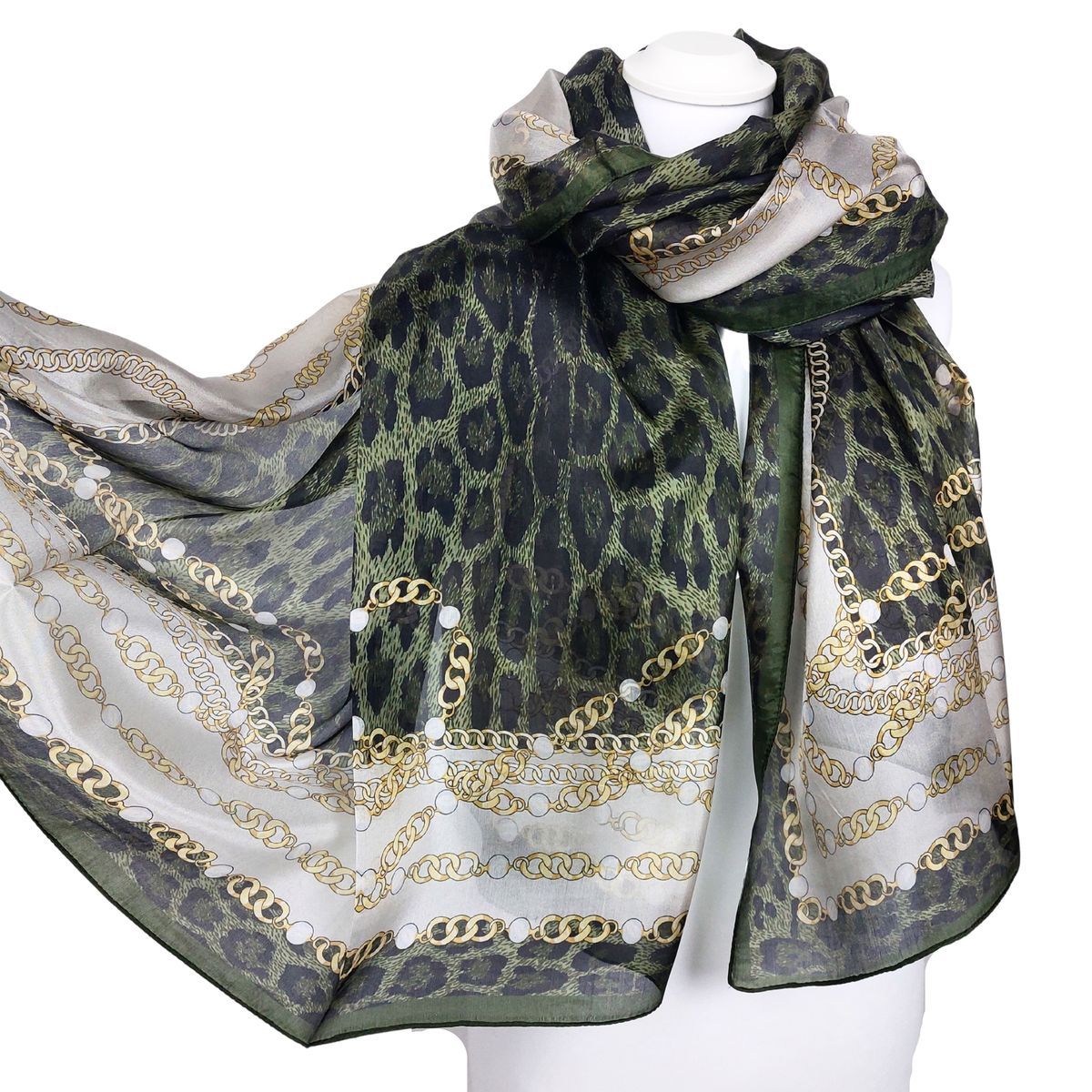 Eleganter grüner beiger Chiffon Schal