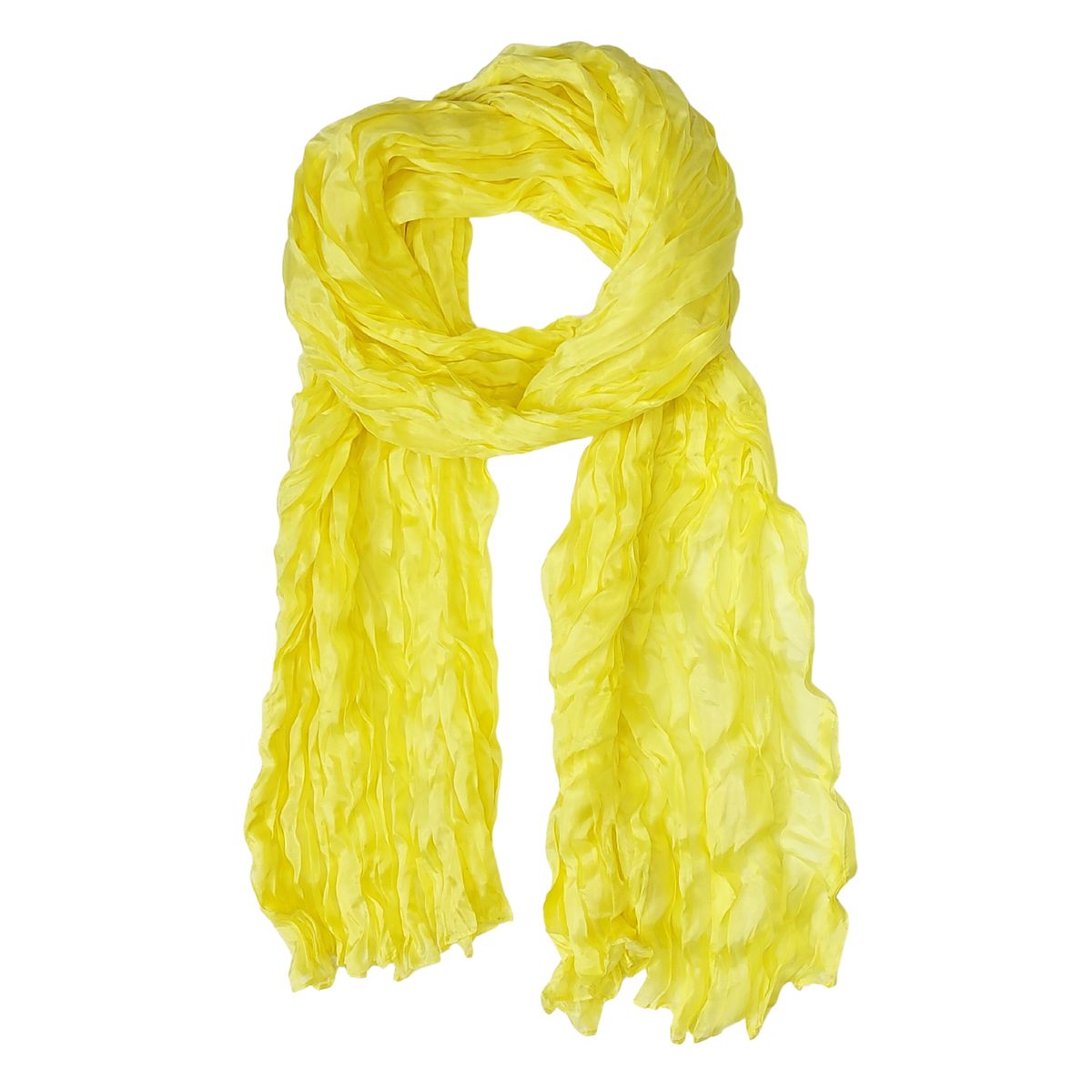 Seidenschal mit Knitteroptik Zitronengelb