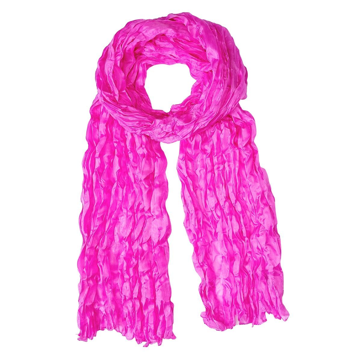 Seidenschal mit Knitteroptik in Fuchsia-Rosa