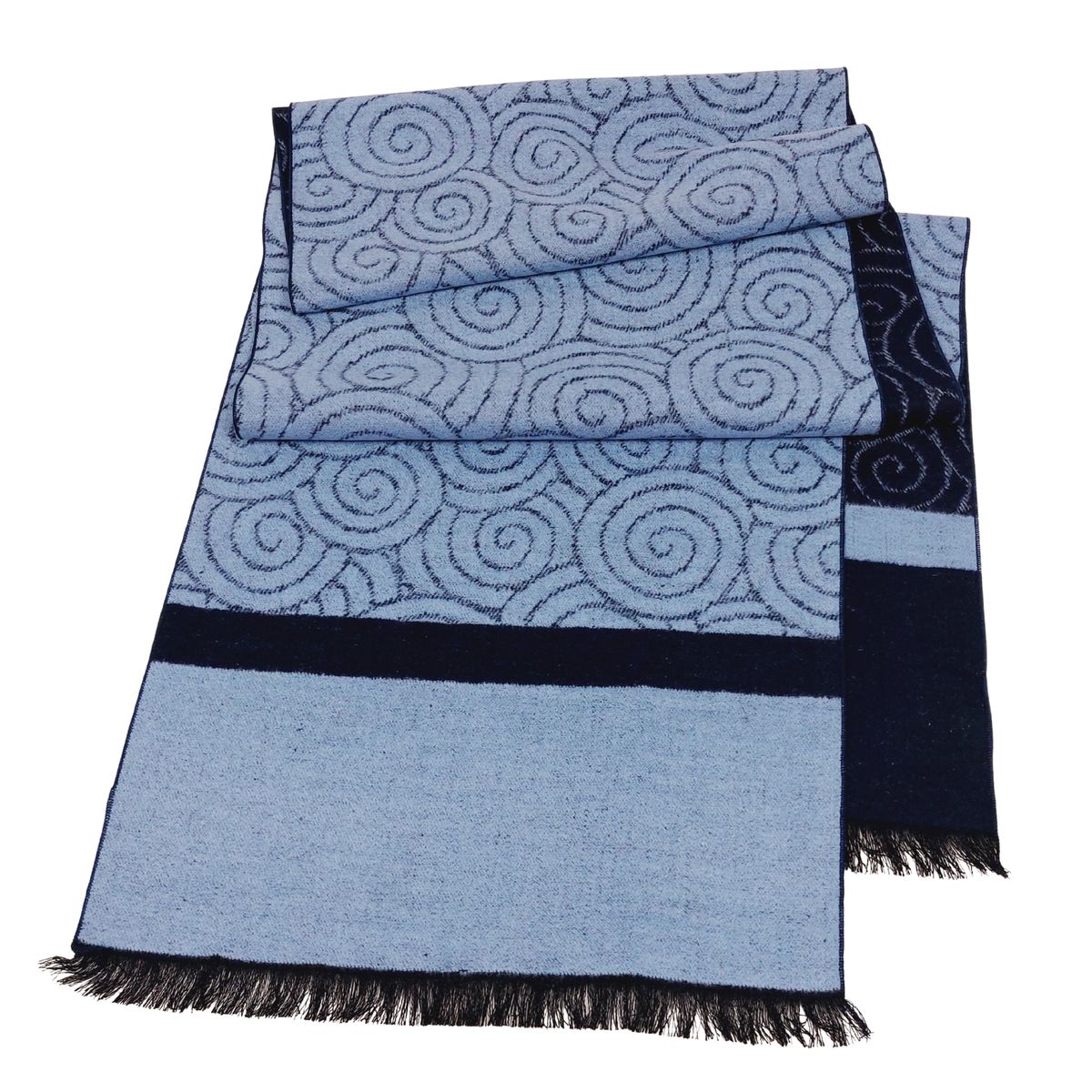 Blauer Seidenflanellschal mit Spiralmuster