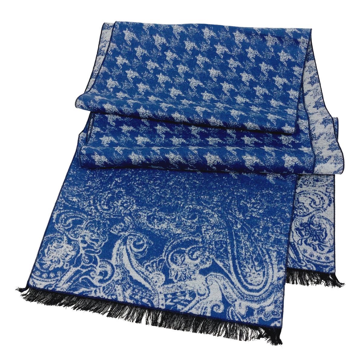 Blauer Hahnentritt Paisley Seidenschal