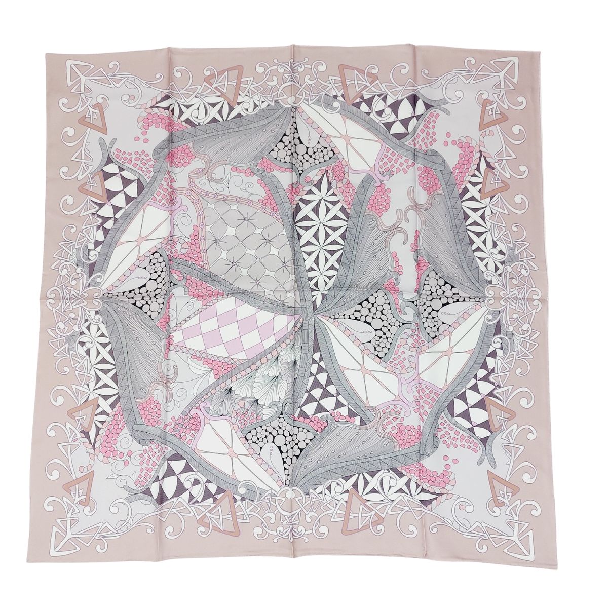 Luxuriöses Seidentuch Beige Rosa Grafikmuster