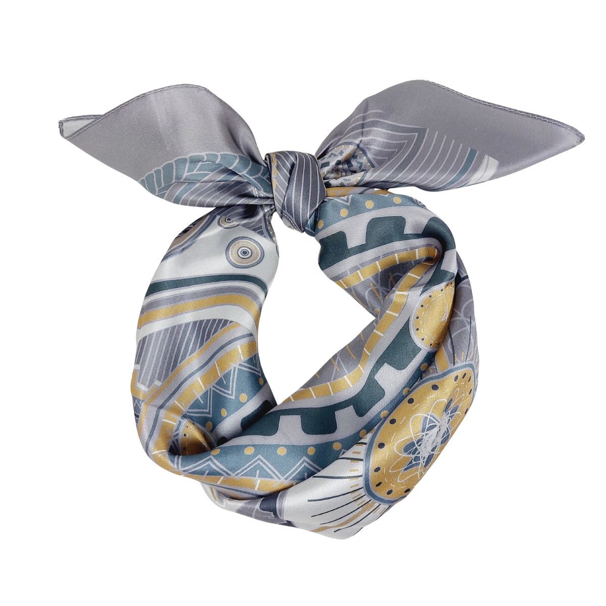 Seidentuch mit Grafikprint in Grau und Gold