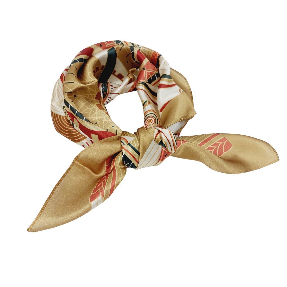 Seidentuch Halstuch Beige Rot Grafikdruck