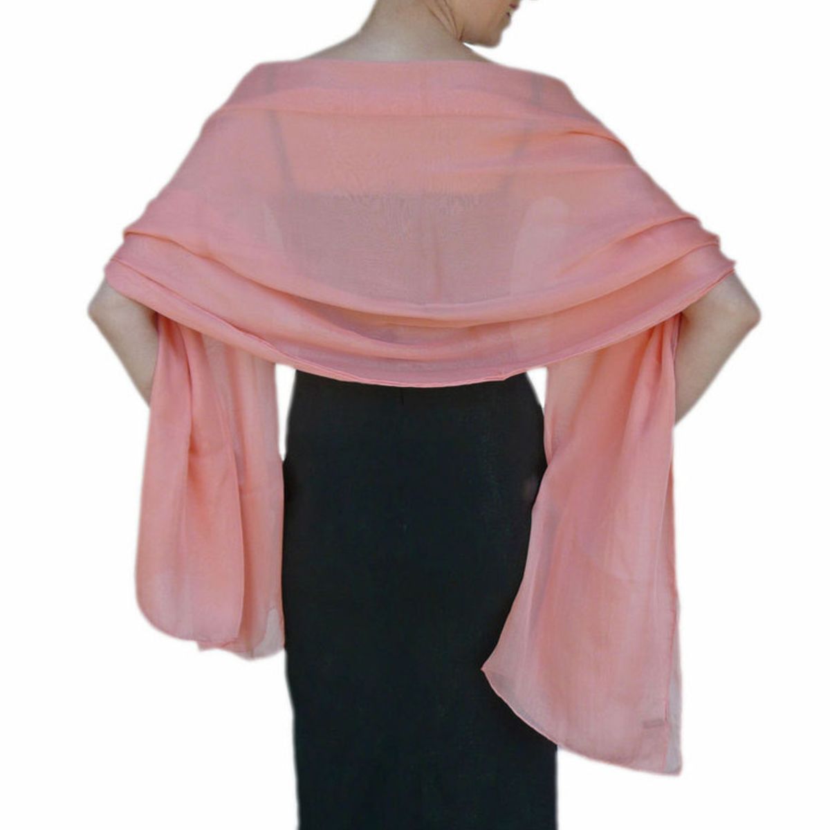 Eleganter Chiffon Seidenschal Lachs