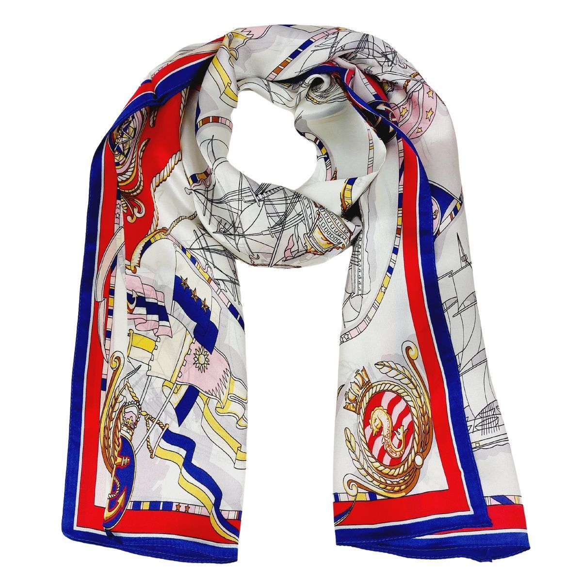 Seidenschal Halstuch Maritim Blau Weiß Rot