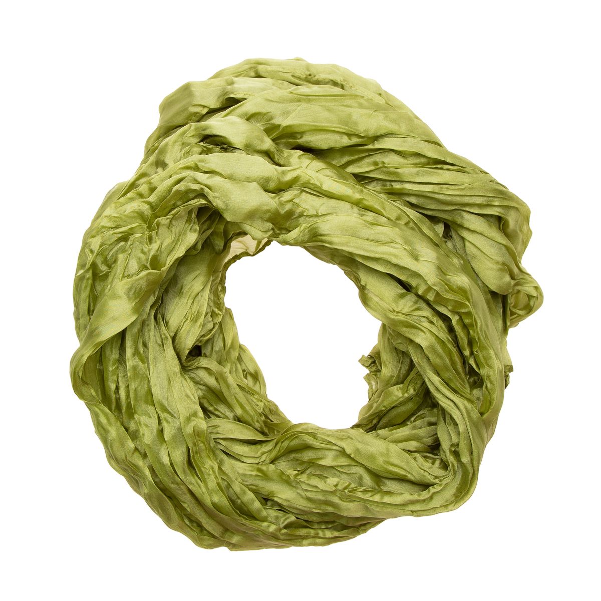 Olivenfarbener Seidenschal im Knitterlook