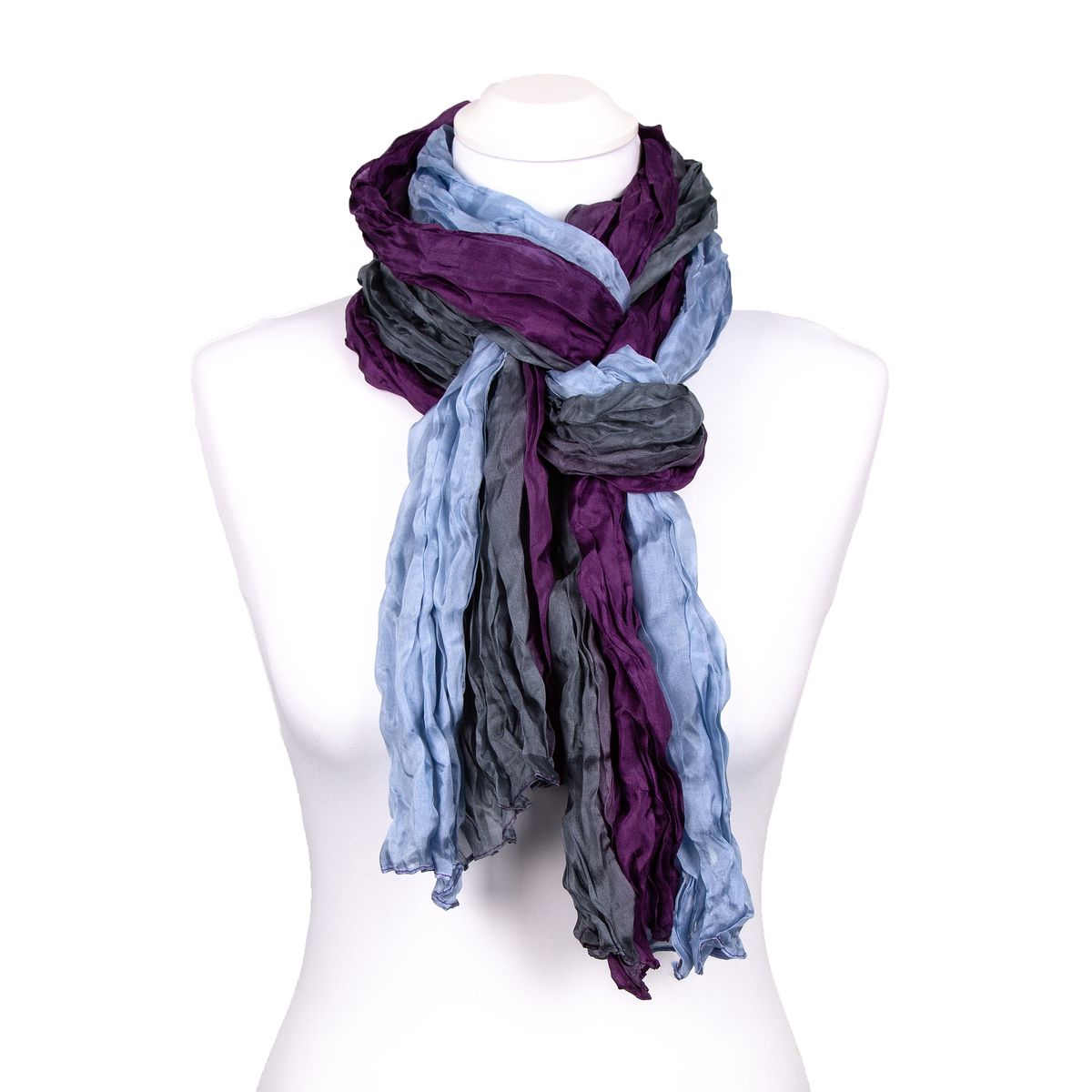 Seidenschal Knitteroptik Lila Grau Blau
