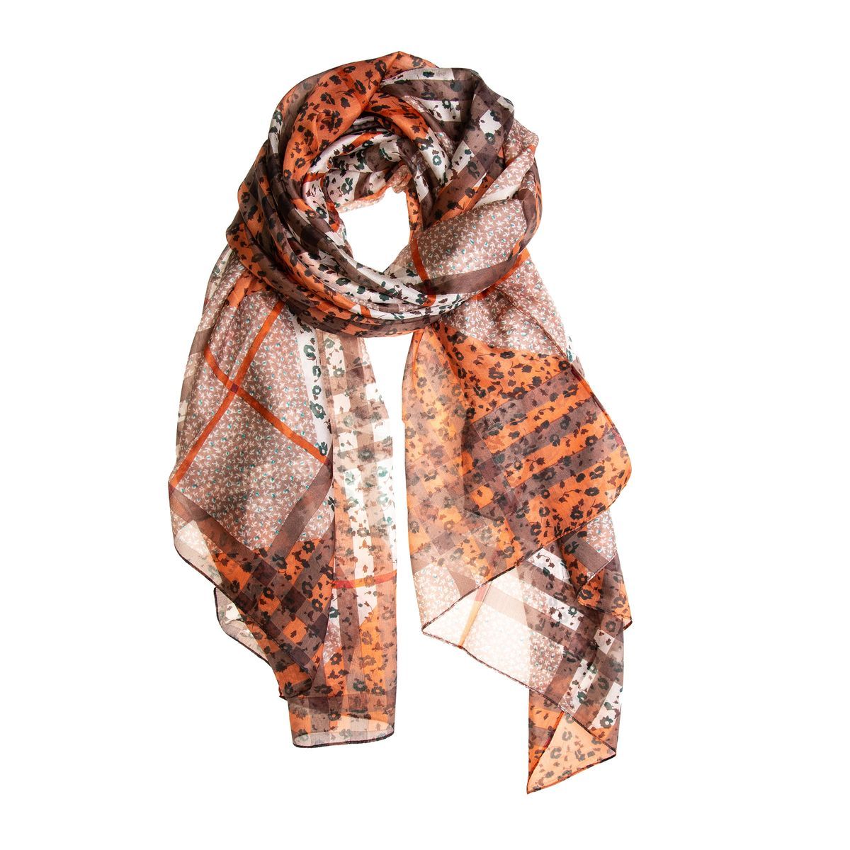 Gestreifter Chiffon-Schal mit Blumenmuster