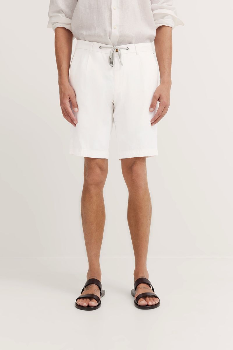 Weiße Baumwoll-Leinen-Mischung Bermuda Shorts