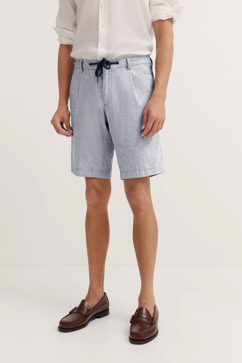 Gestreifte Stretch Leinenmischung Bermuda Shorts