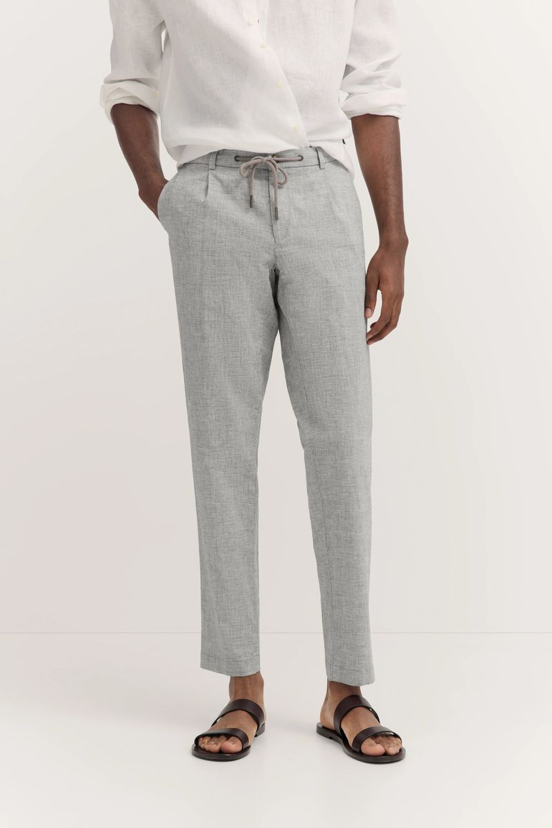 Dunkelgraue Bundfaltenhose aus Leinenmischung