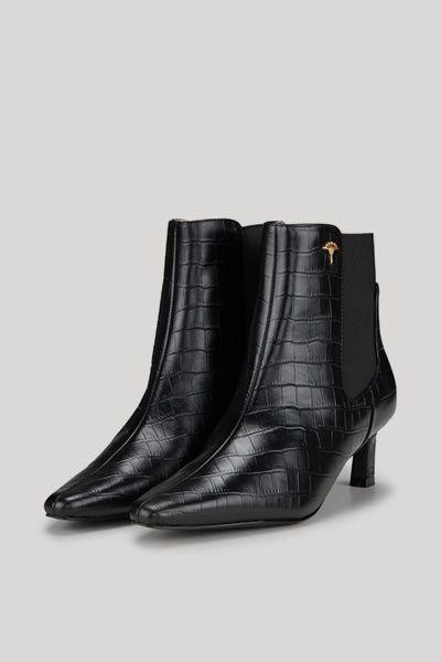 Coccodrillo Tia Stiefeletten Schwarz Kroko Geprägtes Leder Spitze Zehenpartie