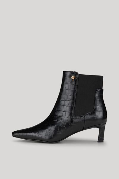 Coccodrillo Tia Stiefeletten Schwarz Kroko Geprägtes Leder Spitze Zehenpartie