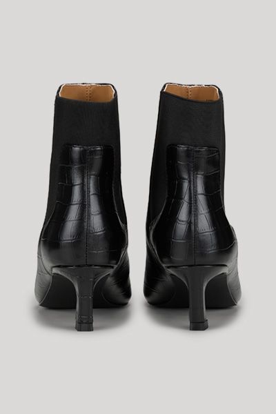 Coccodrillo Tia Stiefeletten Schwarz Kroko Geprägtes Leder Spitze Zehenpartie