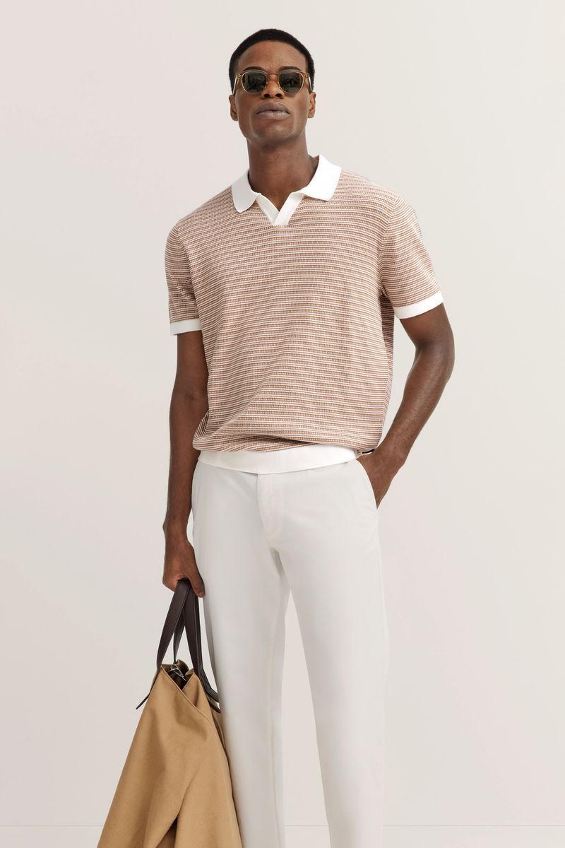 Gestreiftes Baumwoll-Poloshirt mit Kontrastkragen