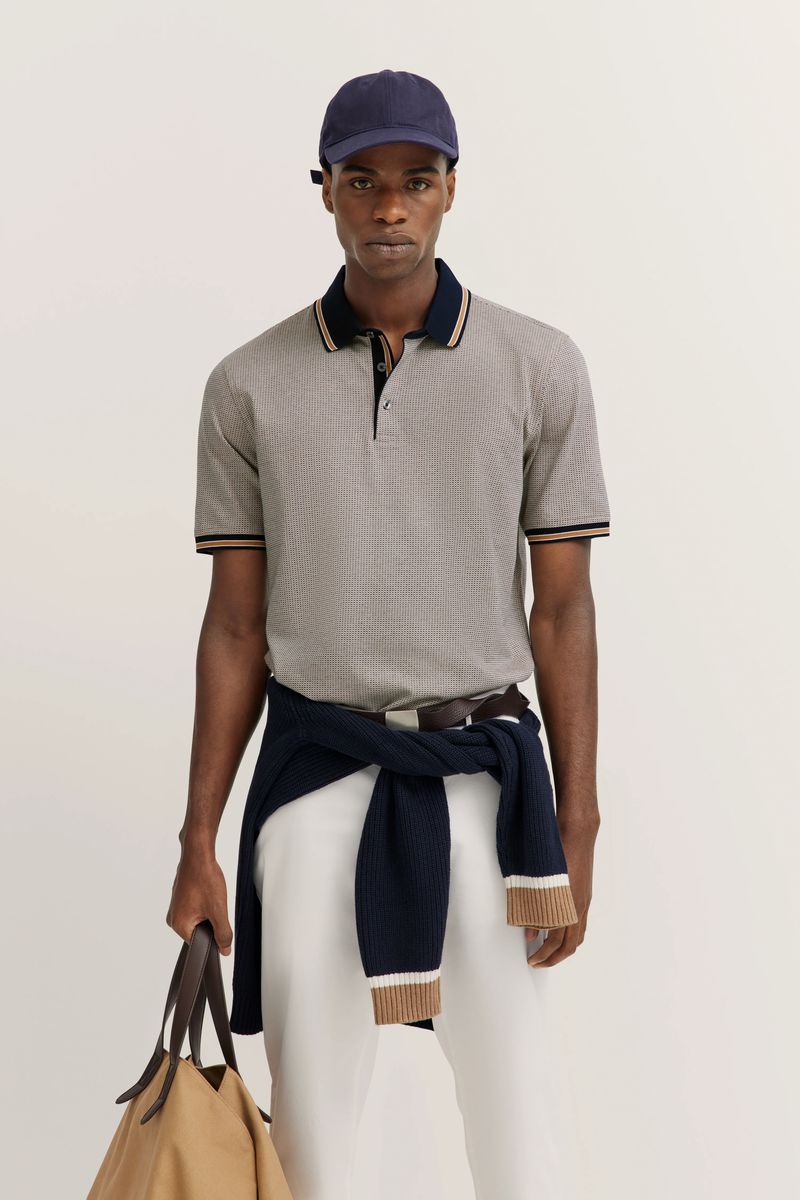 Gestreiftes Baumwoll-Poloshirt mit Kontrastkragen