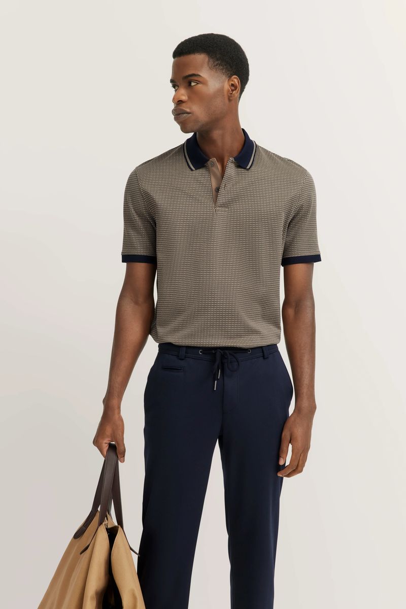 Gestreiftes Baumwoll-Poloshirt mit Kontrastkragen