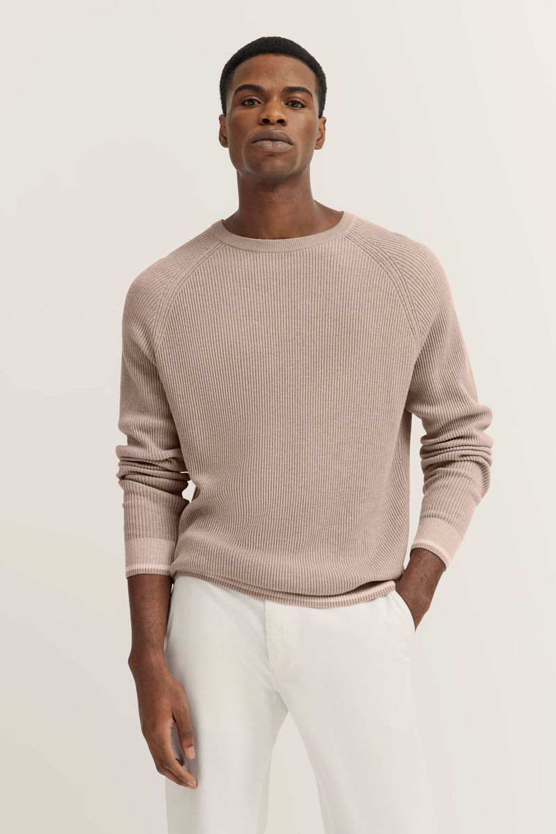 Rundhals Baumwoll-Leinen Pullover mit Rippstruktur