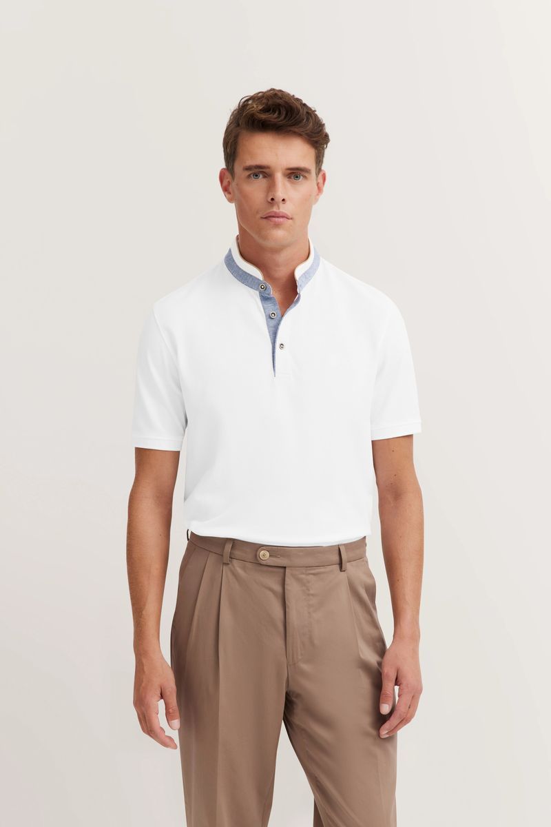 Modernes Kragenloses Baumwoll-Poloshirt