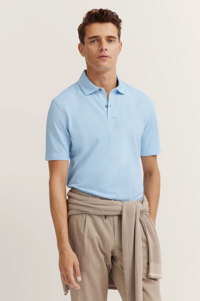 Hellblaues Baumwoll-Leinen Poloshirt