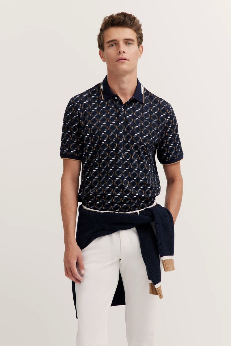 Stretch Baumwoll-Poloshirt mit geometrischem Muster
