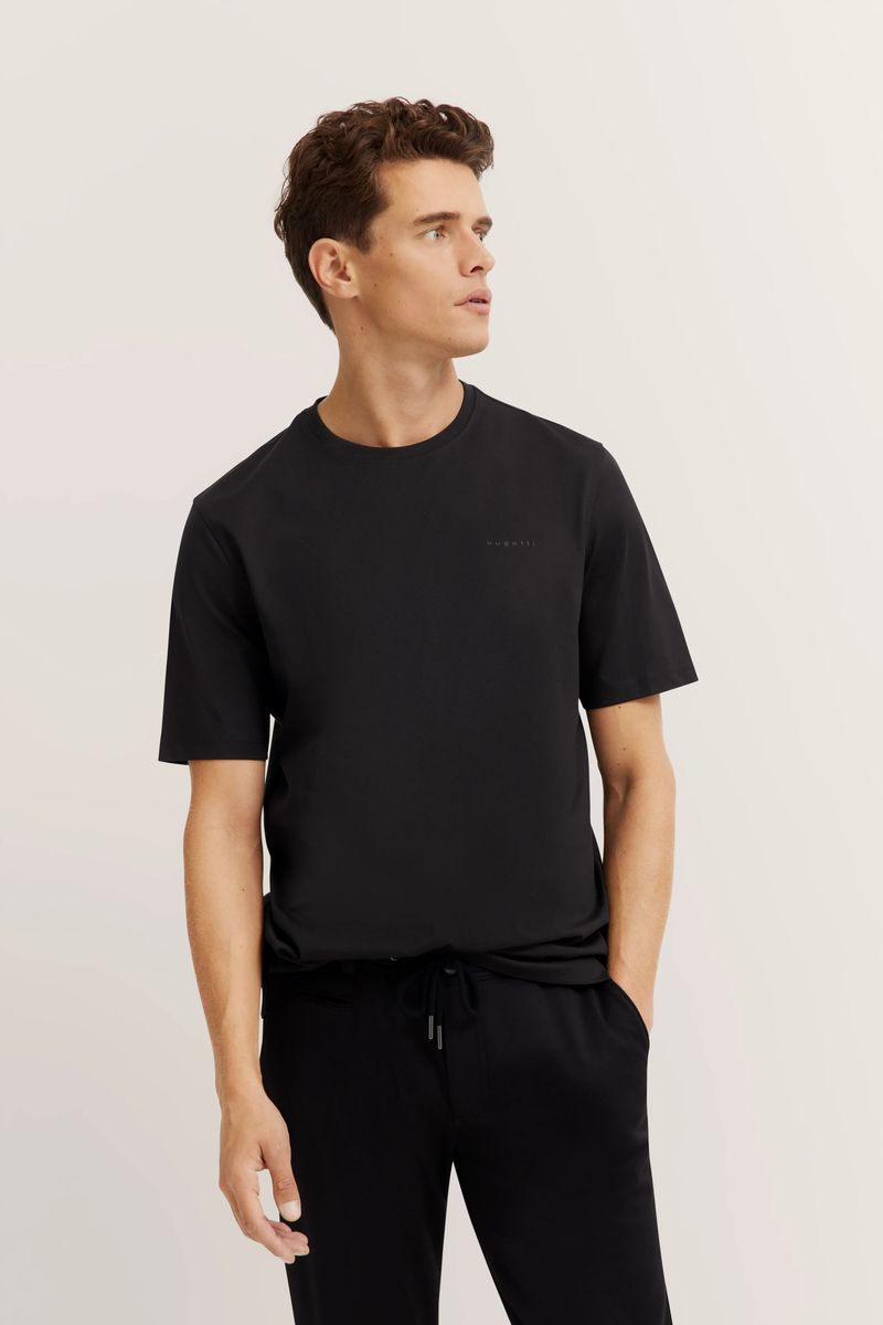Klassisches schwarzes Baumwoll-T-Shirt mit Rundhalsausschnitt