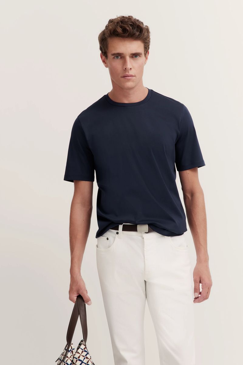 Gestreiftes Baumwoll T-Shirt mit Rundhalsausschnitt