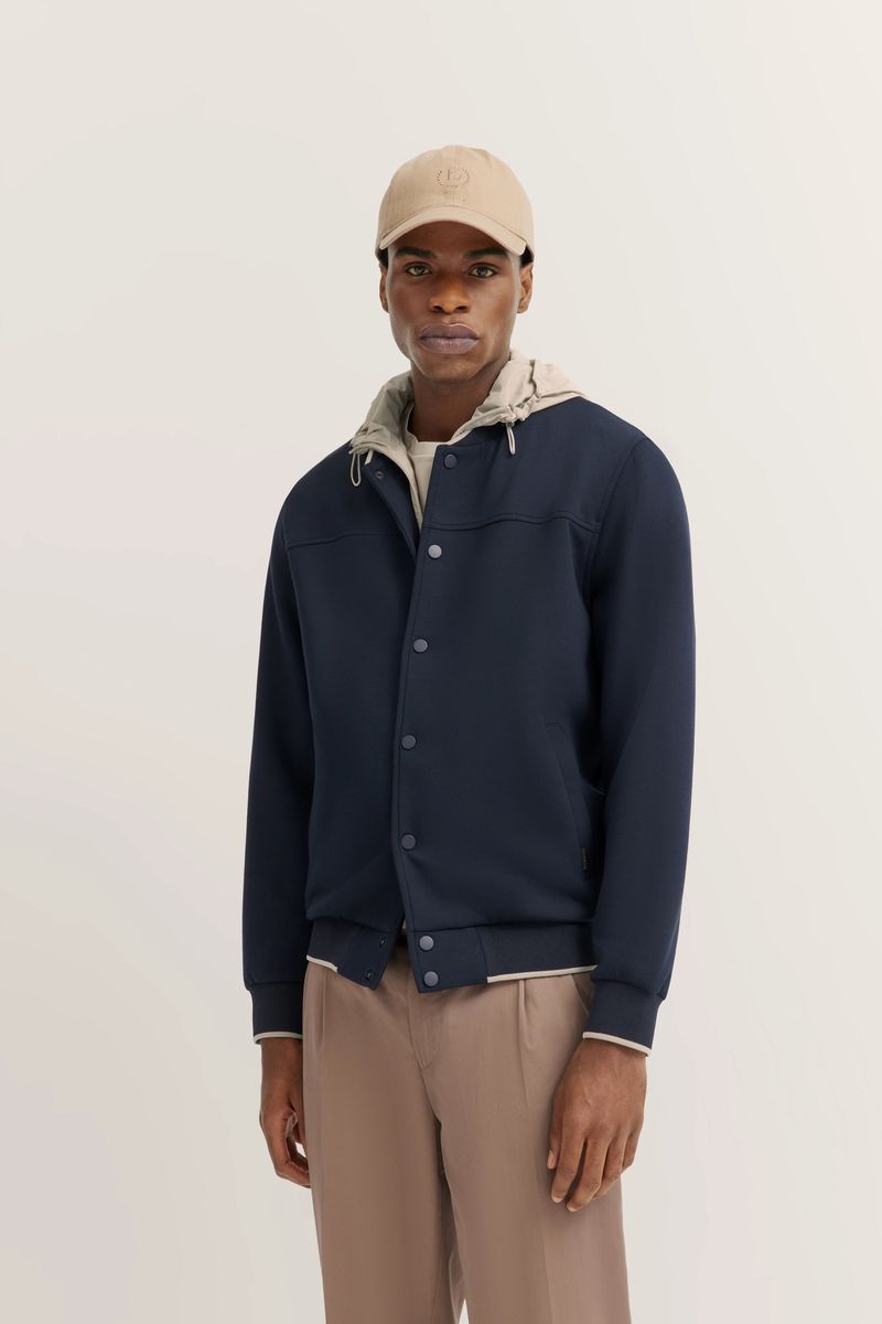 Marineblaue Windbreakerjacke mit College-Kragen