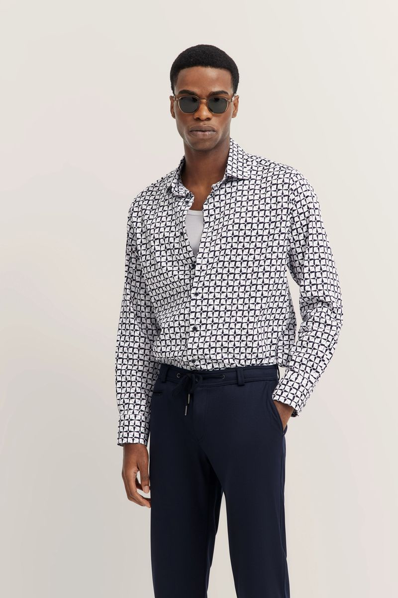 Langärmeliges Hemd mit Satin-Finish und Muster