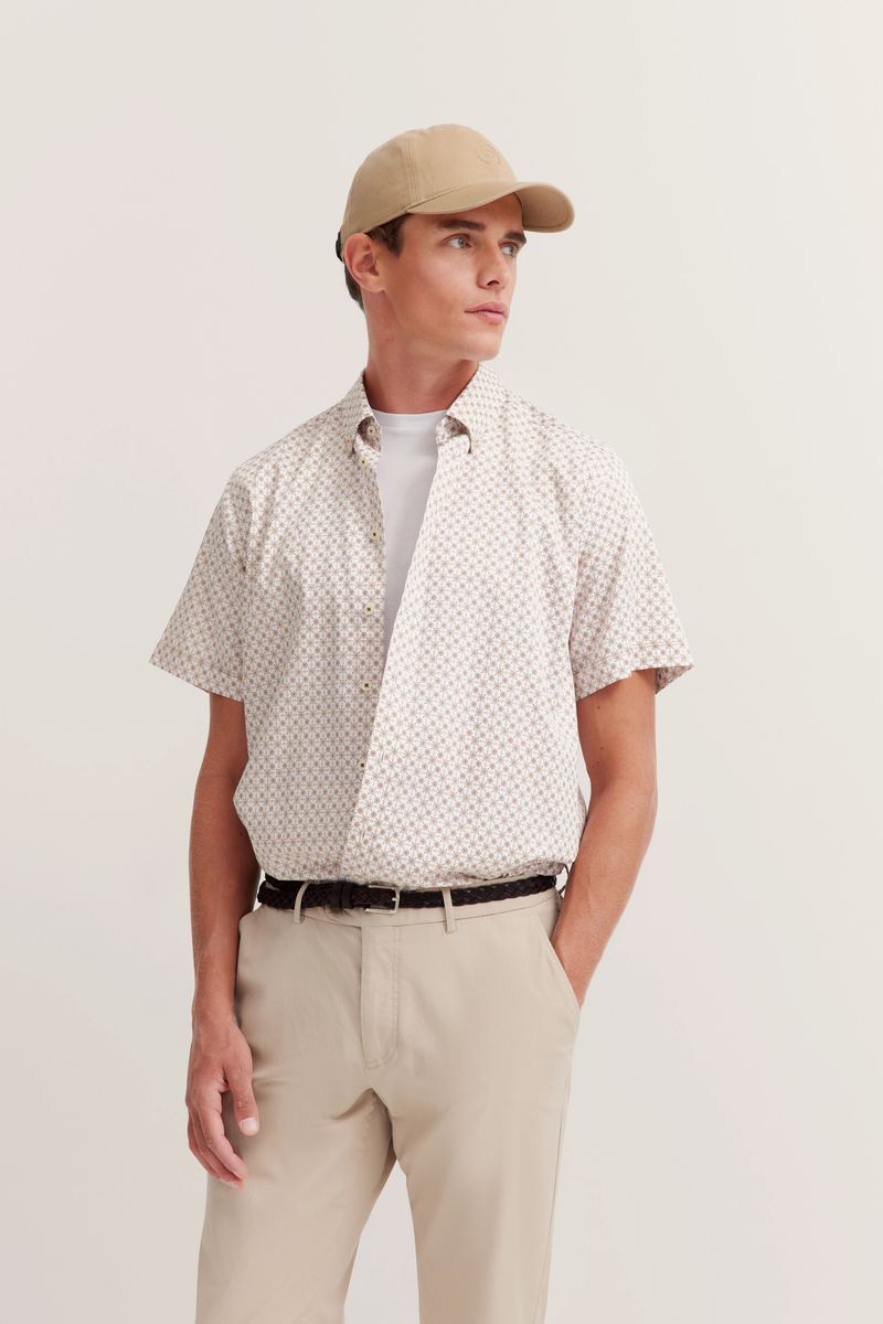 Taupefarbenes Satin-Twill Kurzarmhemd