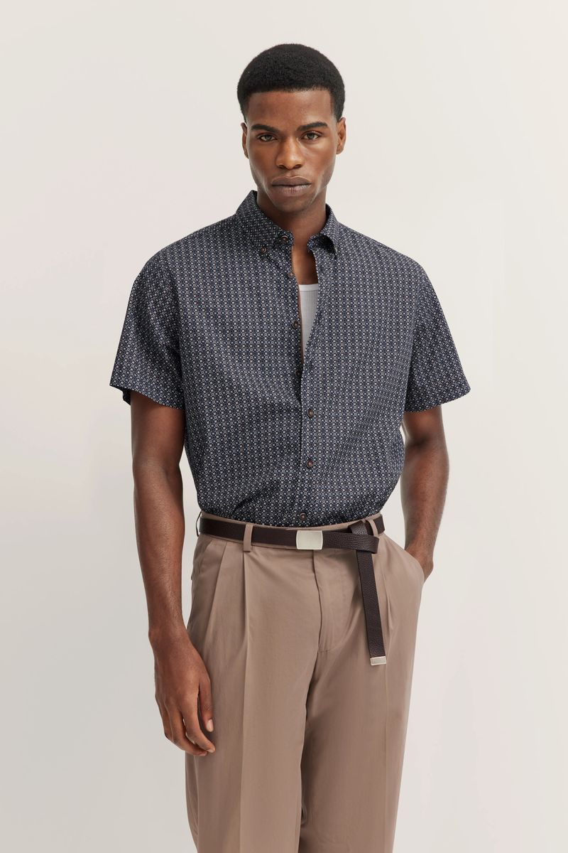 Gemustertes Kurzarmhemd aus Baumwolle