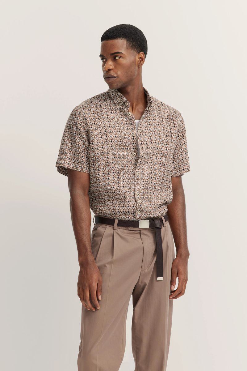 Kurzärmeliges Leinen Freizeithemd mit Muster