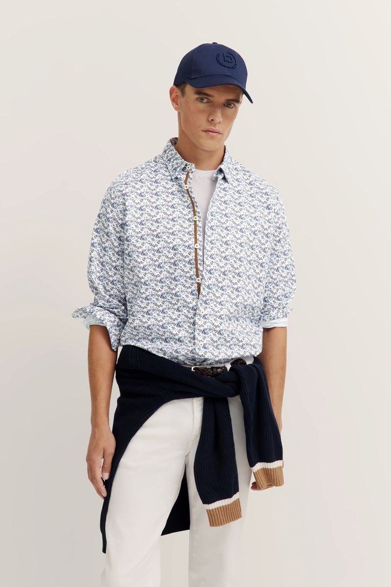 Gemustertes Baumwollhemd mit Knopfleiste