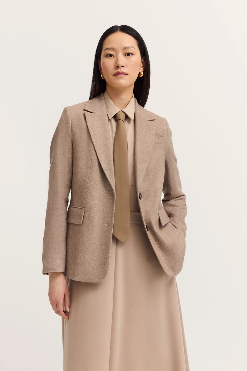 Klassischer Blazer mit Fischgratmuster in Beige