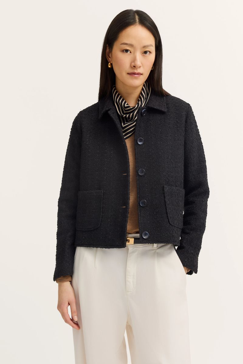 Texturierte Bouclé-Jacke mit klassischem Kragen