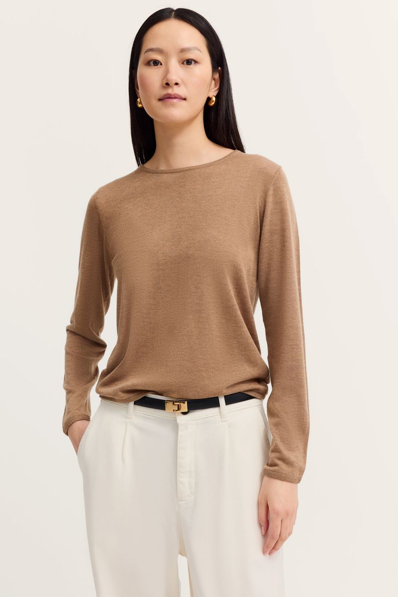 Klassischer Kaschmir-Mischpullover mit Rundhalsausschnitt