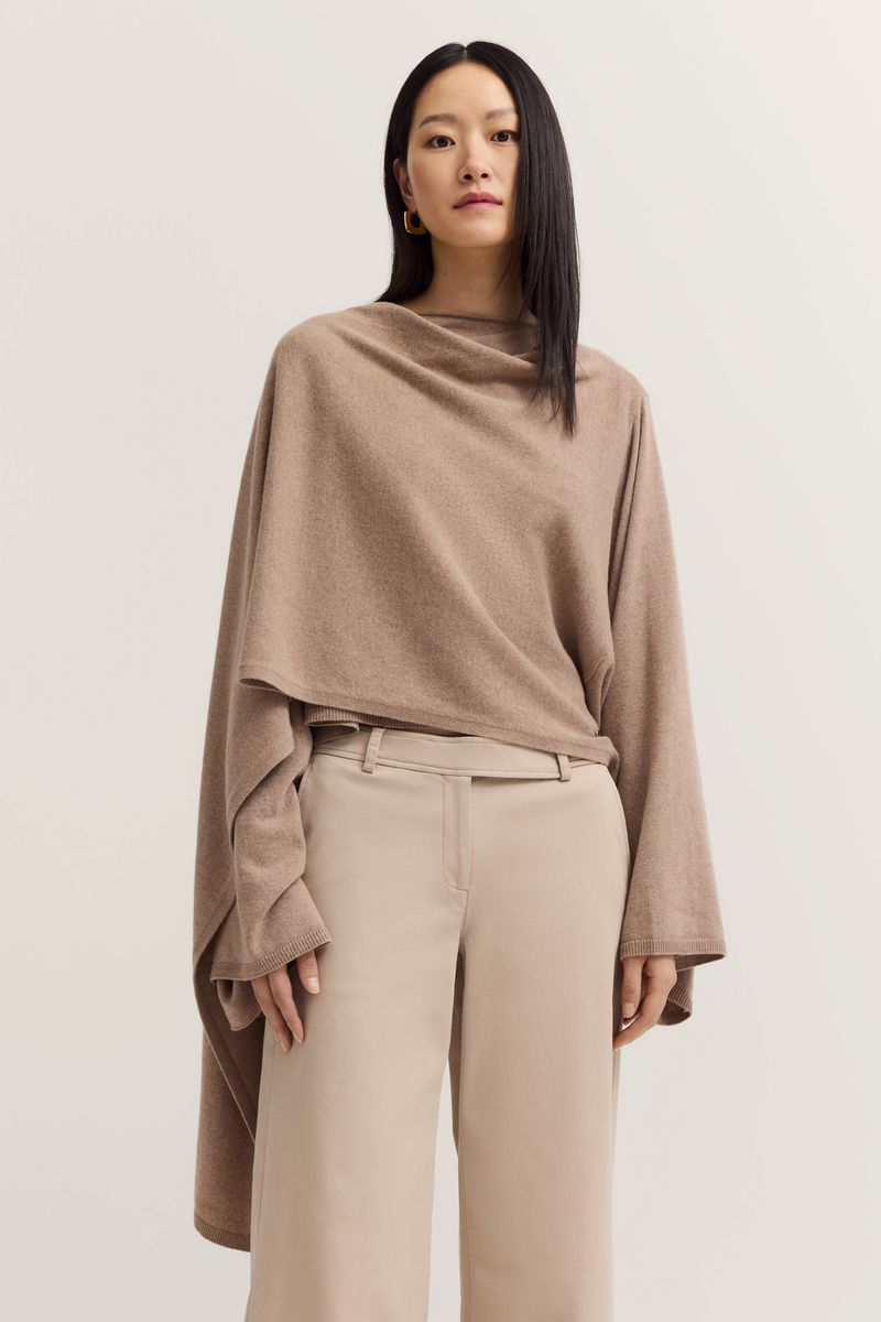 Beige Poncho aus Woll-Kaschmir-Mischung