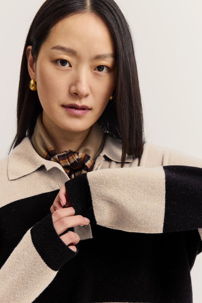 Gestreifter Polo-Pullover mit Kaschmiranteil