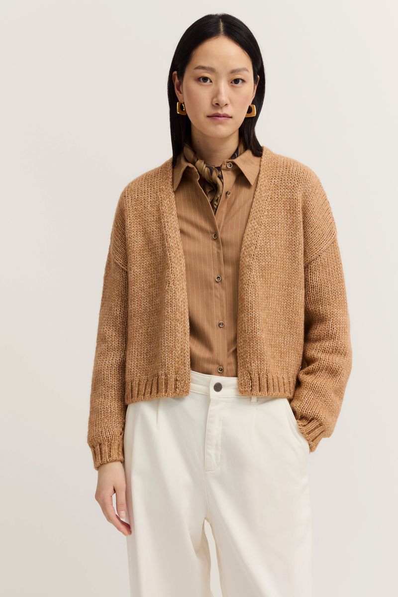 Kurze offene Strickjacke mit Alpaka-Mix