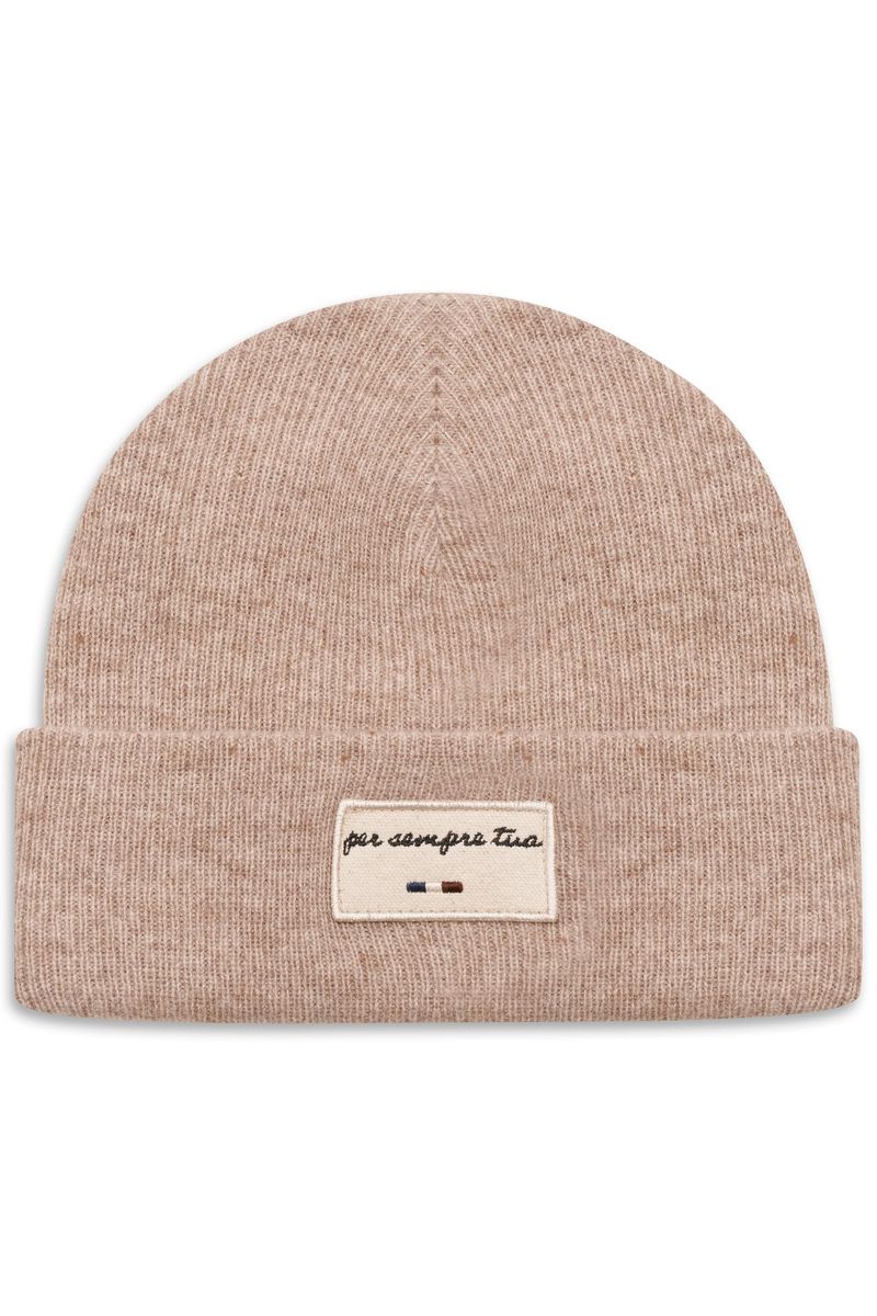 Beige Rippstrick Mütze