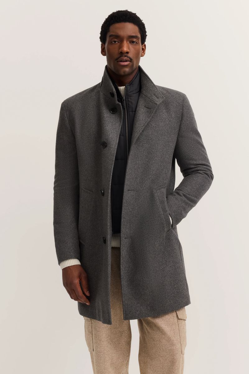 Stehkragen-Stretchmantel mit Weste