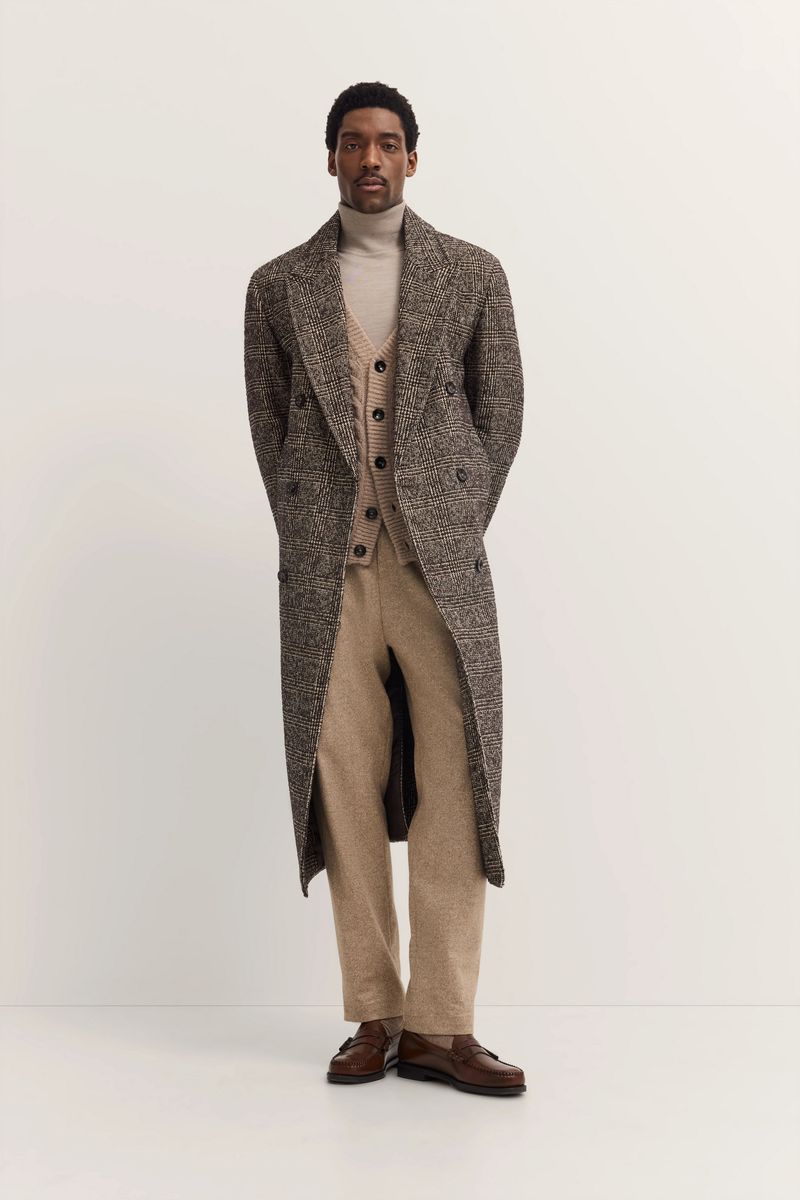 Glencheck brauner zweireihiger Mantel