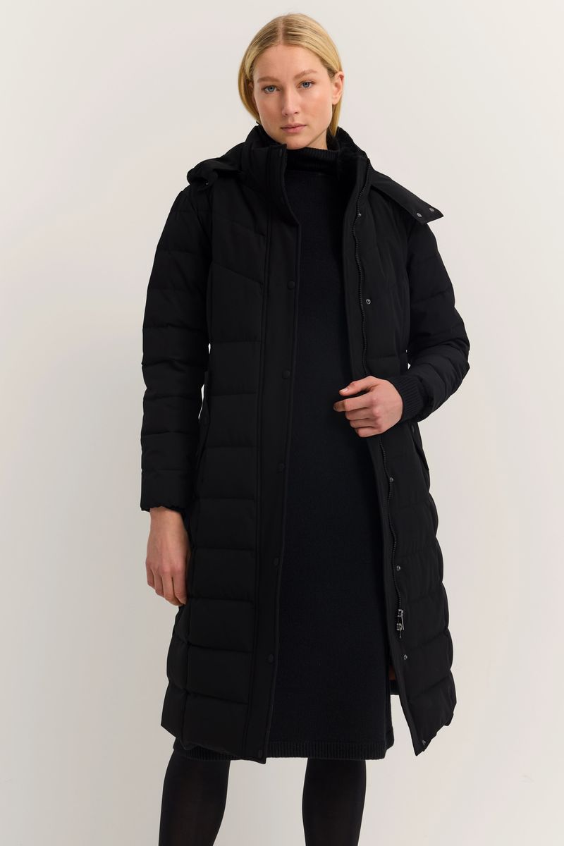 Langer gesteppter Puffer Mantel mit Kapuze