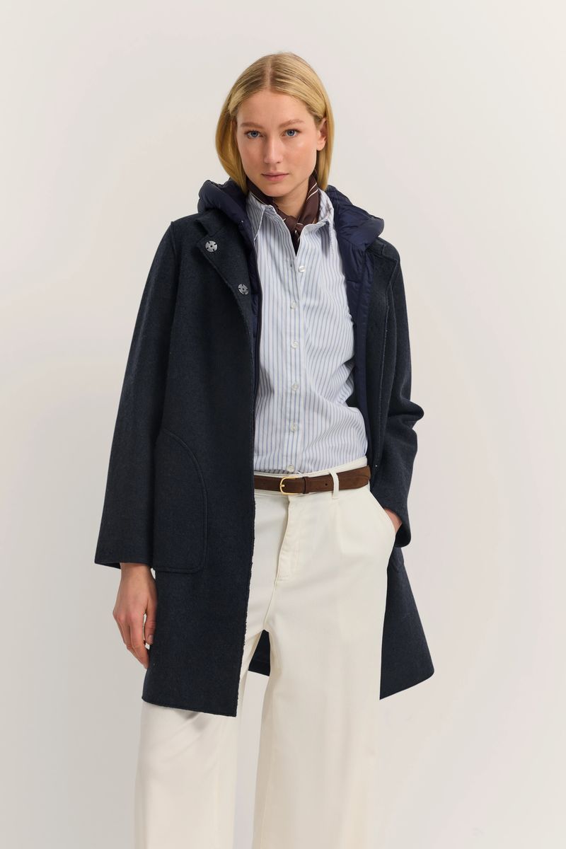 Wollmantel mit Kapuze und herausnehmbarer Weste