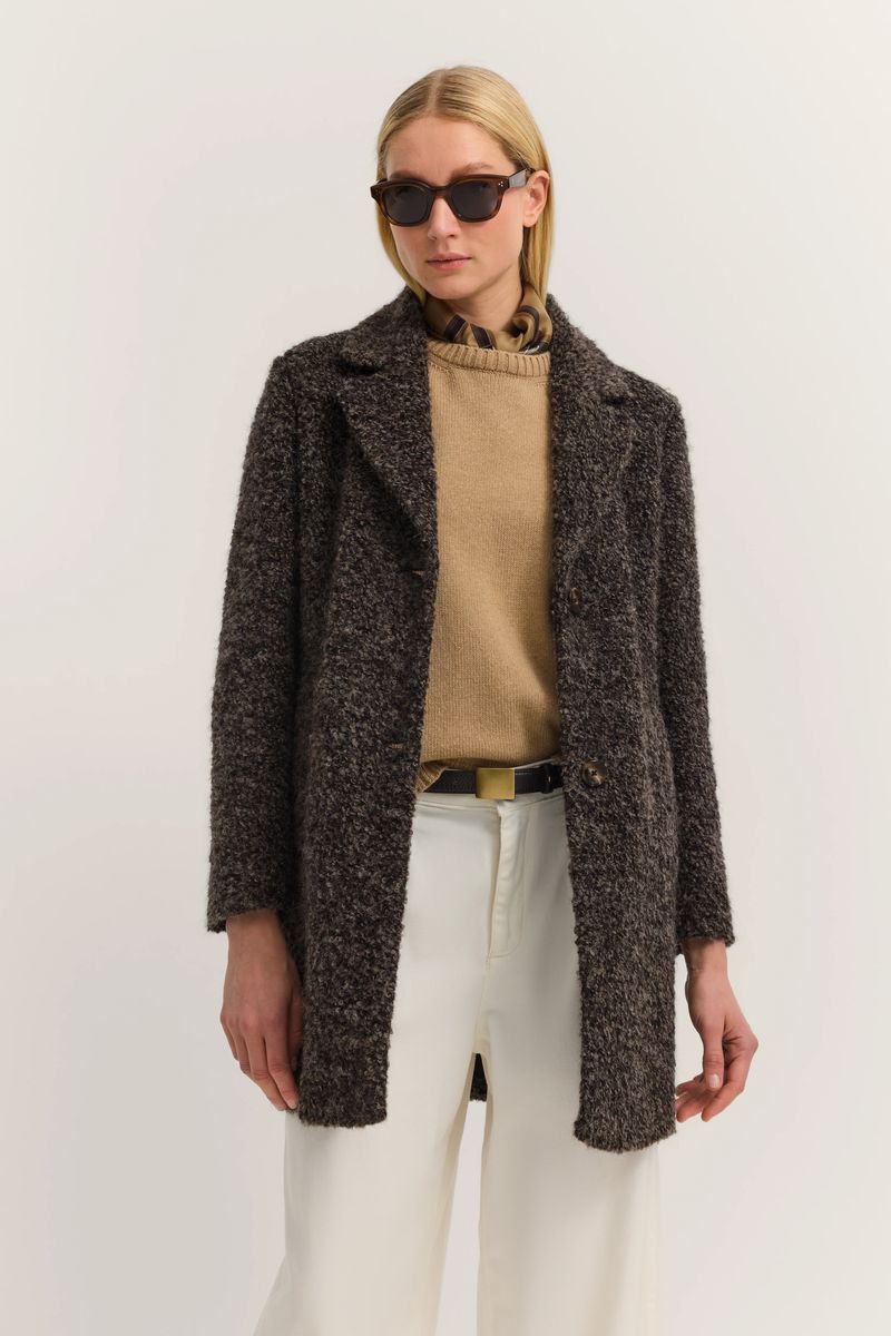 Brauner Bouclé Kurzmantel mit Comfort Fit