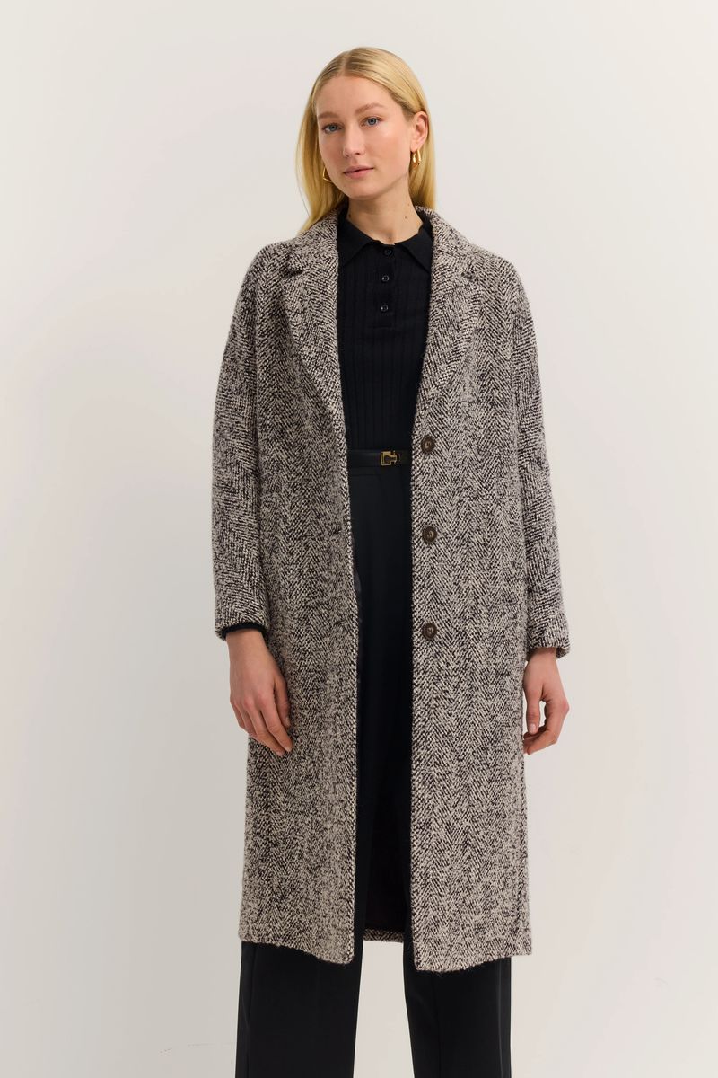 Texturierter Mantel aus Wollmischgewebe mit Fischgratmuster