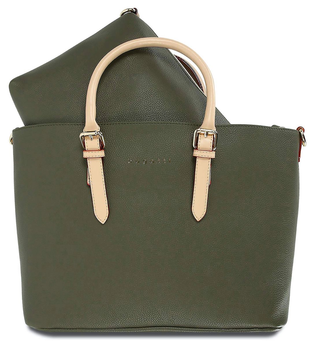 Olivfarbene Tote Bag mit Kontrastriemen